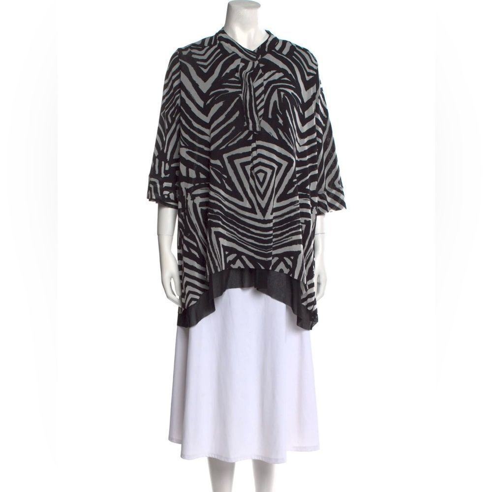 FUZZI Black White Abstract Mesh Zebra Print Tunic Top Made In Italy Size L